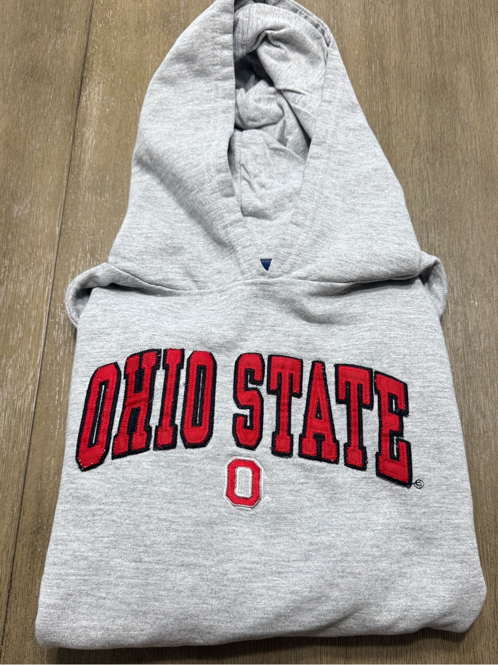 Varsity Grey Pullover with Navy Brand Tag